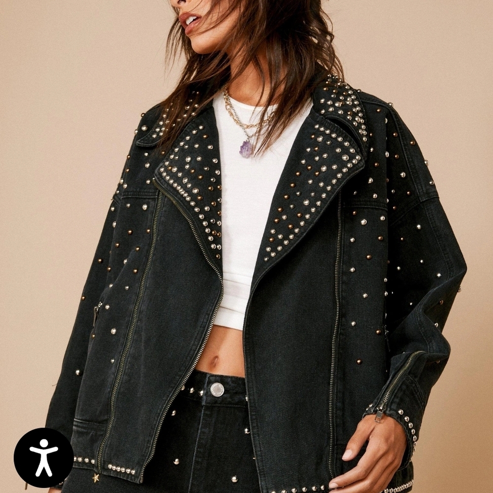 Nasty Gal Black Studded Jean Jacket